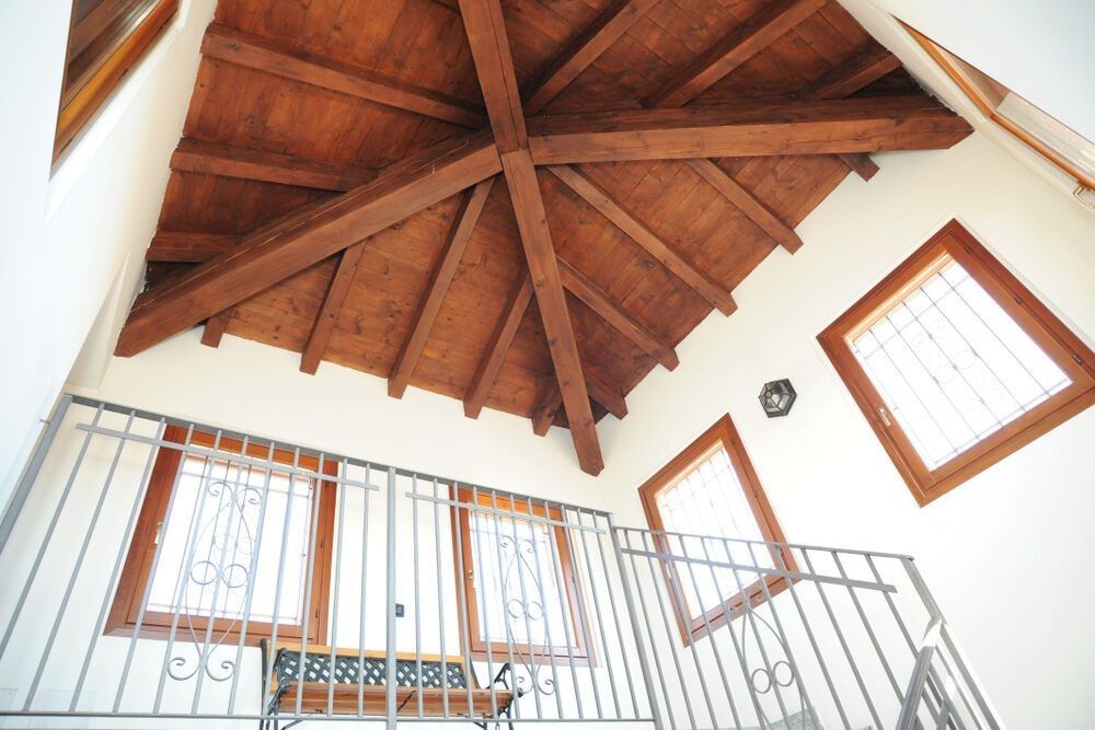 Interior ceiling roof with wooden beams 